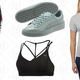 Clash Tights, $30 | Basket Platform Patent Sneakers, $70 | Yogini Live Bra, $20 | Elevated Sporty T-Shirt, $13